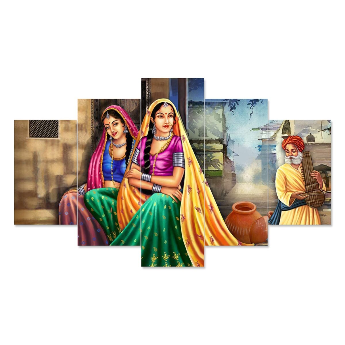 Rajsthani Set of Five 3D Framed Paintings for Wall Decoration – Ideal for Home, Living Room, and Bedroom (75 x 43 CM)