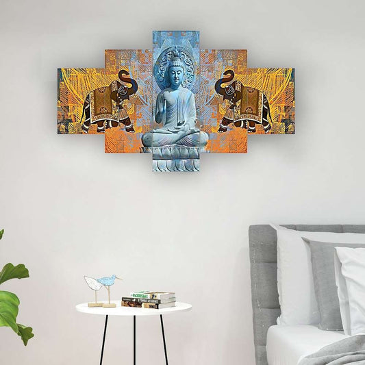 Buddha Set of Five 3D Framed Paintings for Wall Decoration – Ideal for Home, Living Room, and Bedroom (75 x 43 CM)