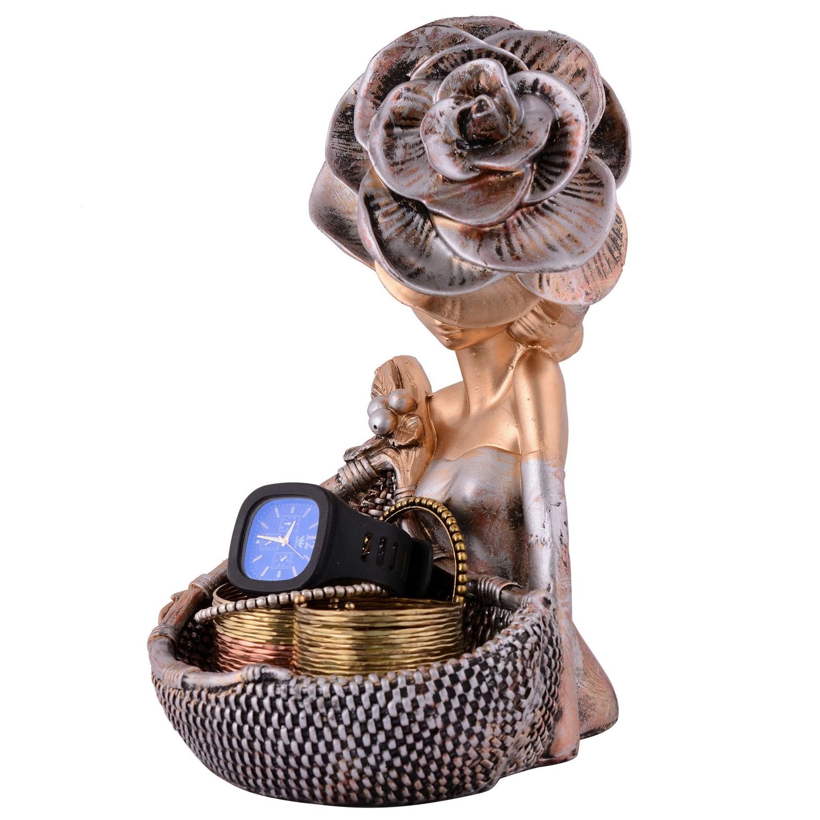 LADY with Basket Showpiece for Home Decor brown Showpiece | Girl Basket Showpiece & Office Decor Showpiece