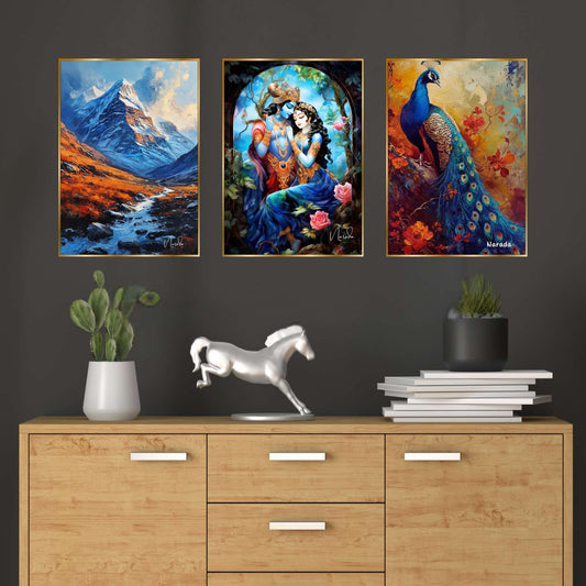 Set of Three Wall Paintings for Wall Dacoration Golden Framed Wall Paintings for Living Room & Bedroom Wall Art for Home Decoration & Office Wall Décor (24×18 inch CH-GD3-1)