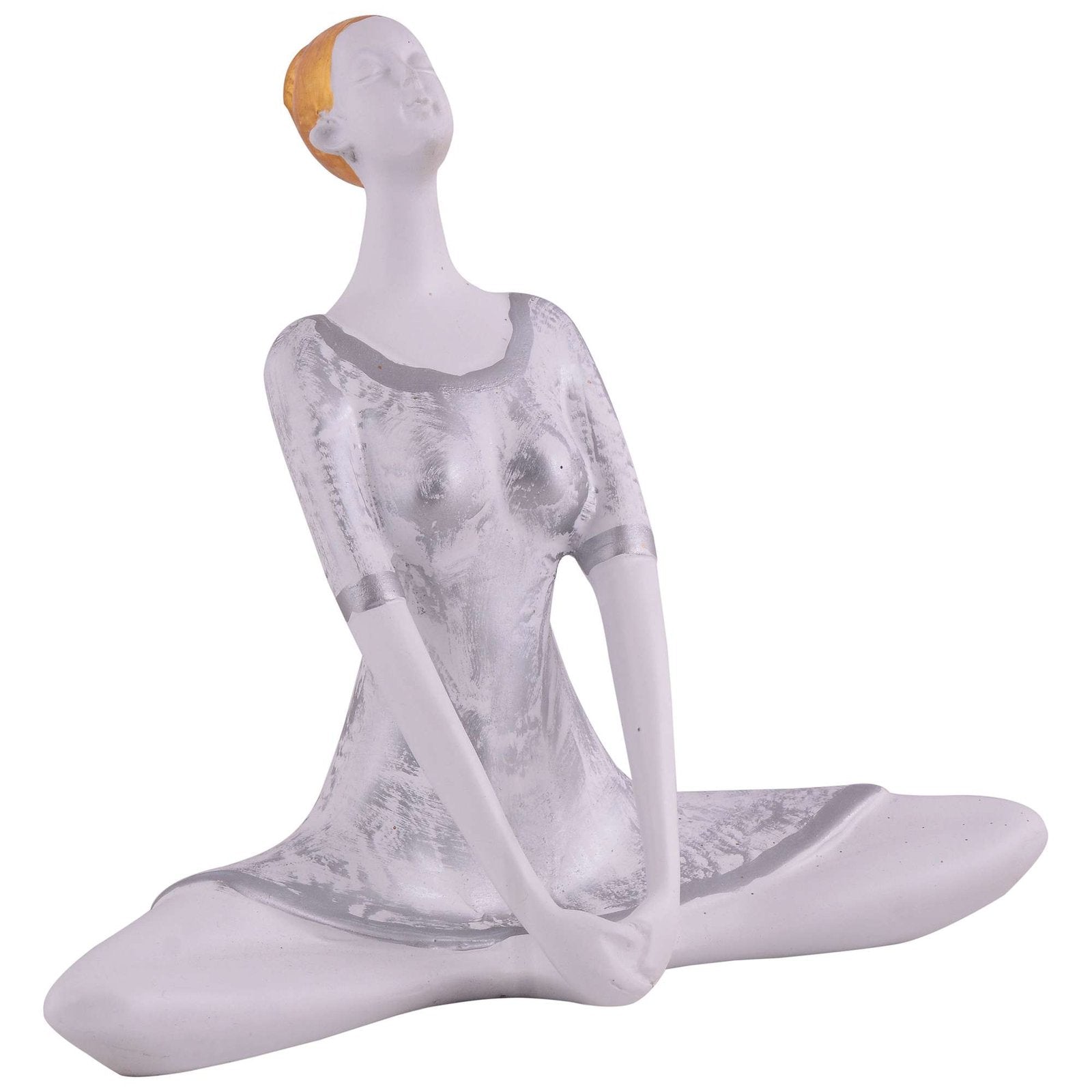 Suitable for home decor Yoga Posture Lady Statue Idol for Home Yoga Statue admirable piece of gift (silver)