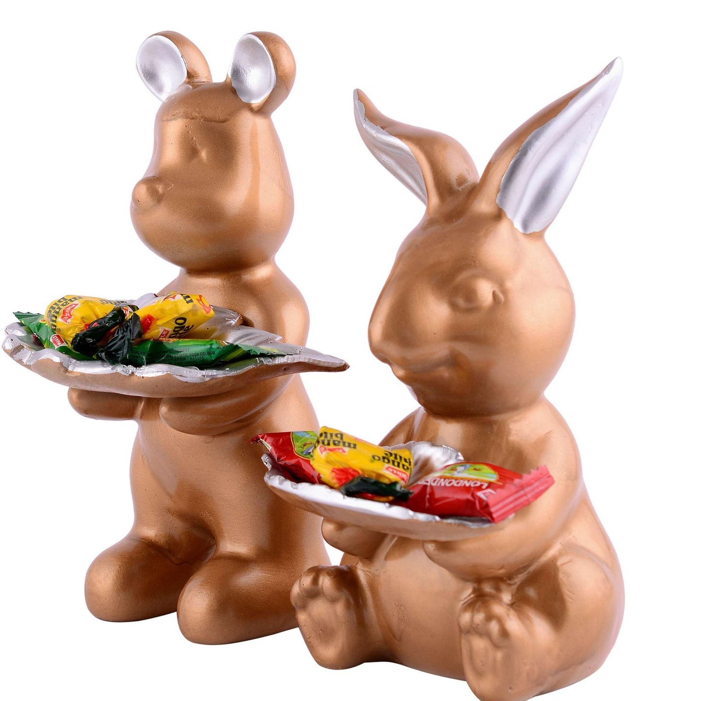 Set of 2 Rabbits in Golden Decorative Showpiece for Home Decor Showpiece | Home Kitchen Decor | Office Decorative Item – 13 cm