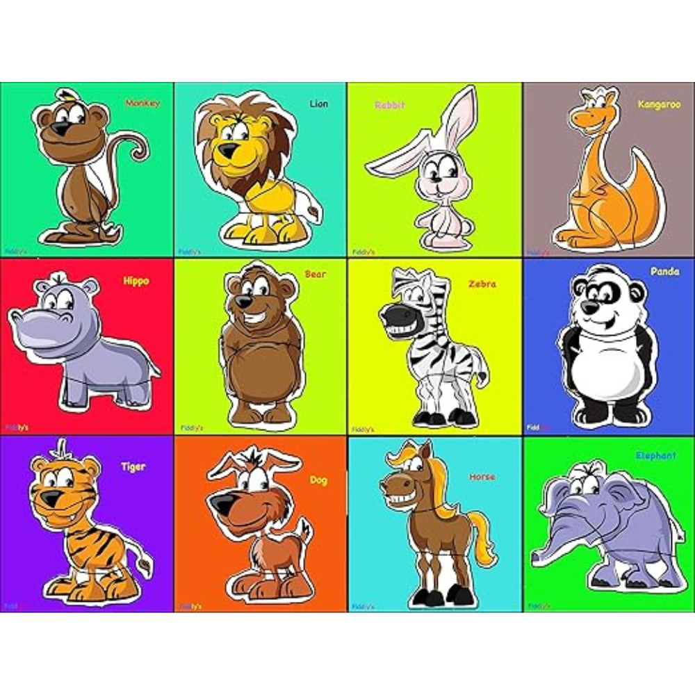 Fiddly Wooden Jigsaw Puzzle for Early Age Children Paperless Puzzle | Pack of 12 Zoo Animals