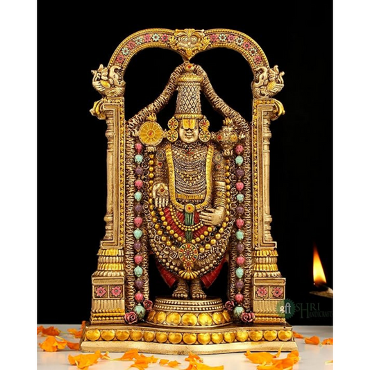 Indicast 8" Inch Tirupati Balaji Fine Metal Finish Idol Decorative Showpiece Handcrafted Tirupati Balaji Murti for Home Office