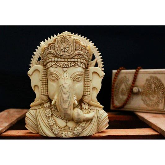 Indicast Resin 8" Inch Lord Ganesha Carving Antique Painting Hindu God Ganesh Ganpati Idol Figurine for Home Office House Warming Statue Murti