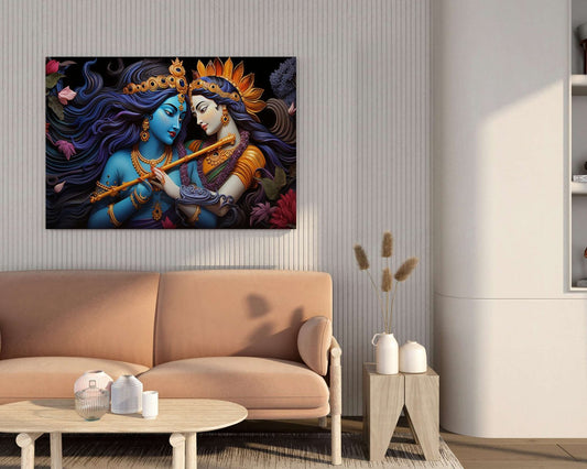 Stylized Radha Krishna HD Painting Soulful Couple Canvas Luxury Wall Décor for Home & Office