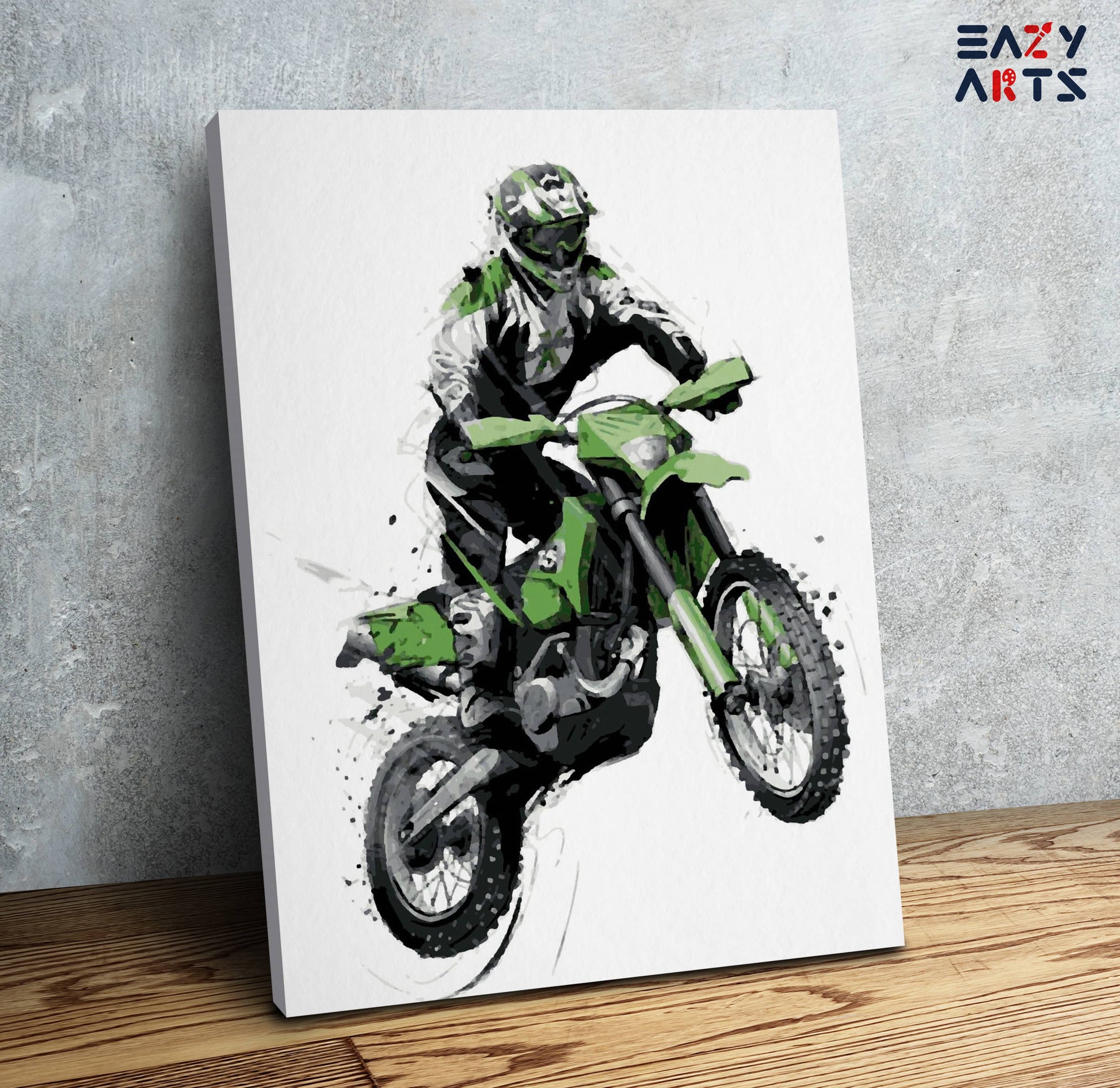 Green Bike With Rider Paint By Numbers kit