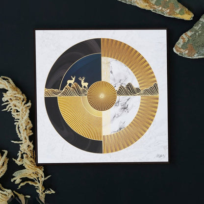 Golden Embossed Wall Painting For Home Decoration , Paintings for Living Room , Modern Art Wall Pinting, For Home Decor (12X12 INCH)