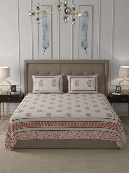 100% Pure Cotton Traditional Printed Bedsheet for Double Bed King Size Bedsheet with 2 Pillow Covers