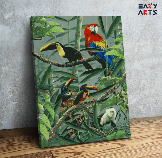 Birds and Monkey In Jugle Paint by Numbers Kit