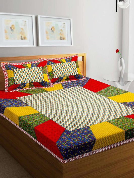 100% Pure Cotton Traditional Printed Bedsheet for Double Bed King Size Bedsheet with 2 Pillow Covers