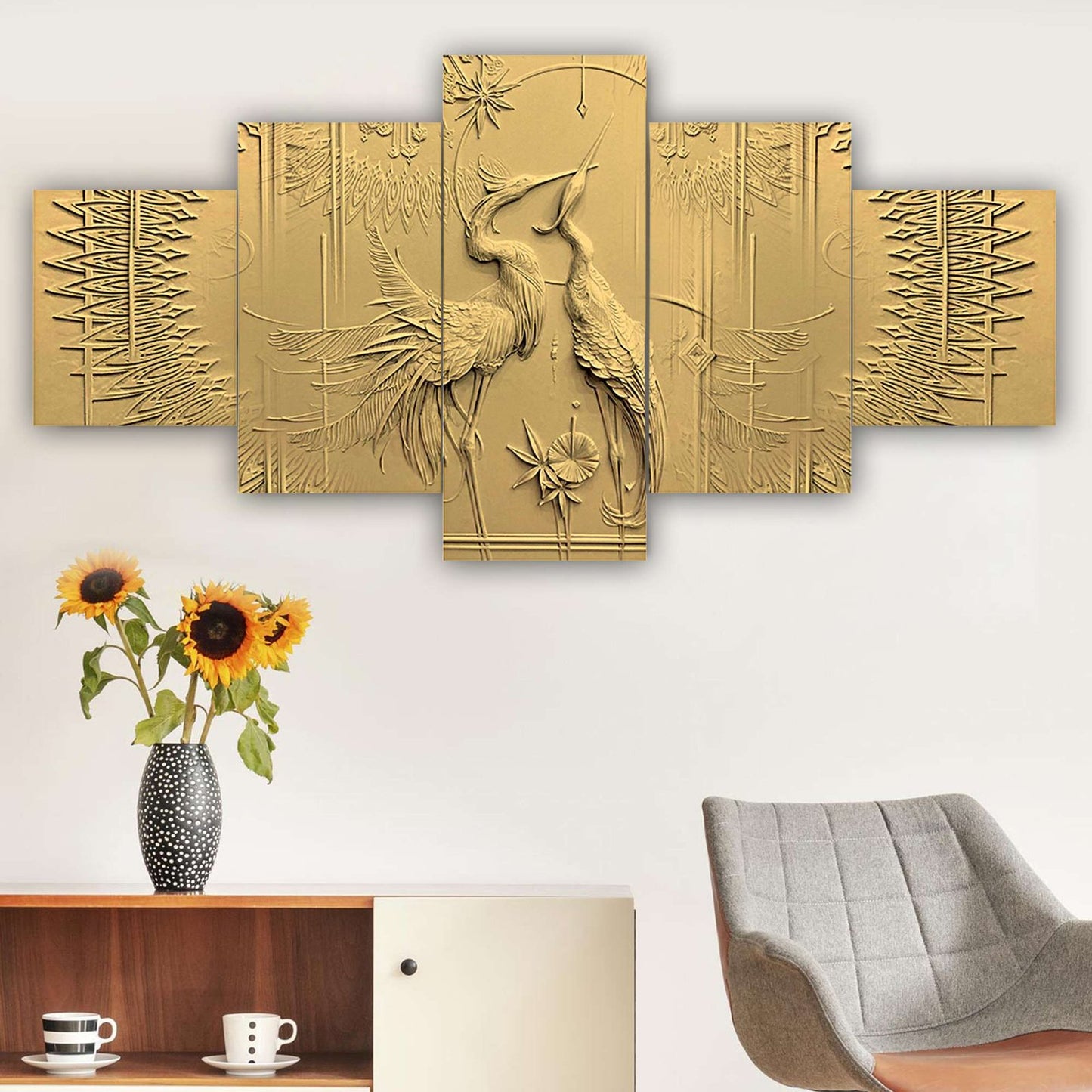 Nature Set of Five 3D Framed Paintings for Wall Decoration – Ideal for Home, Living Room, and Bedroom (75 x 43 CM)