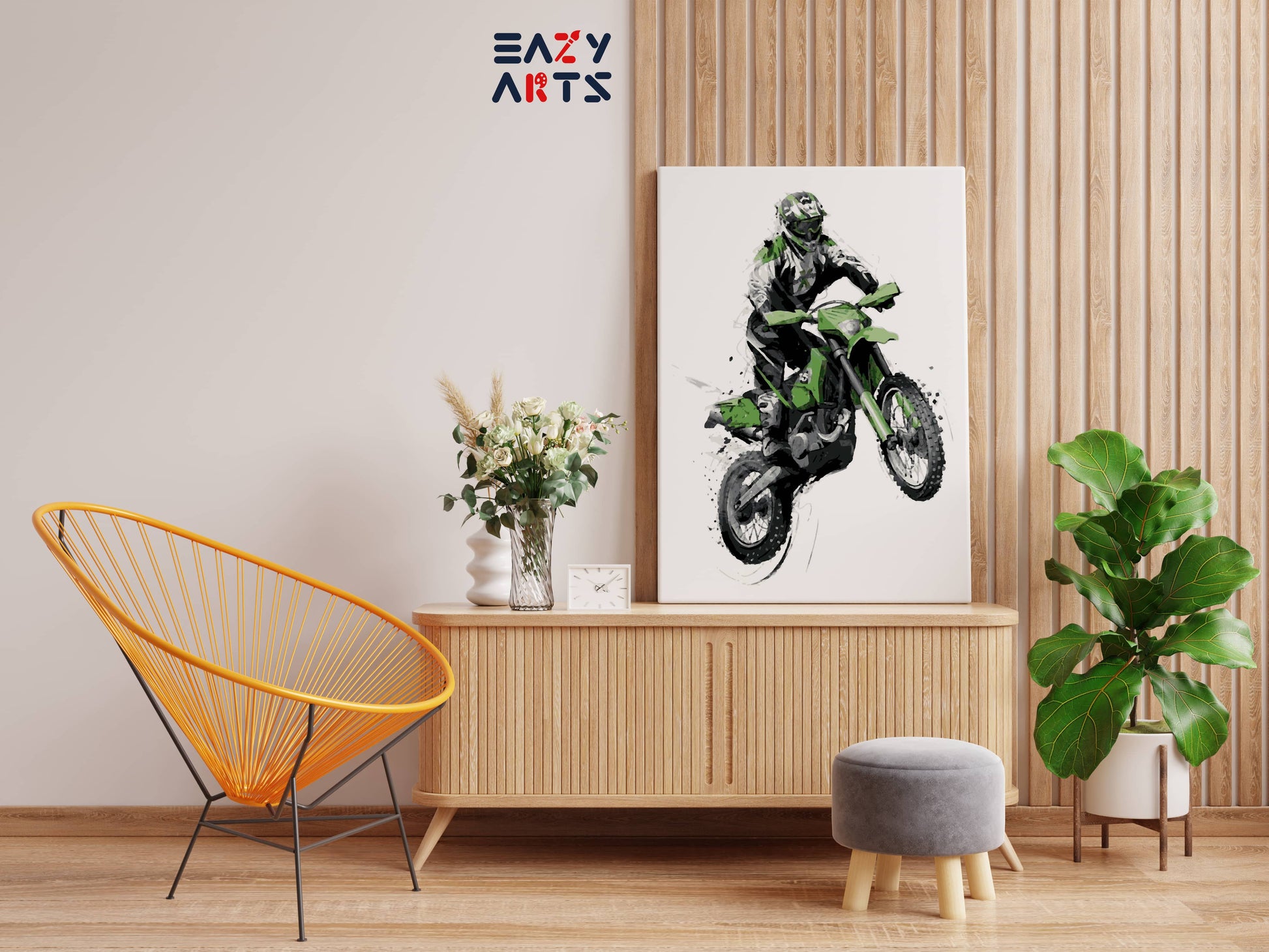Green Bike With Rider Paint By Numbers kit