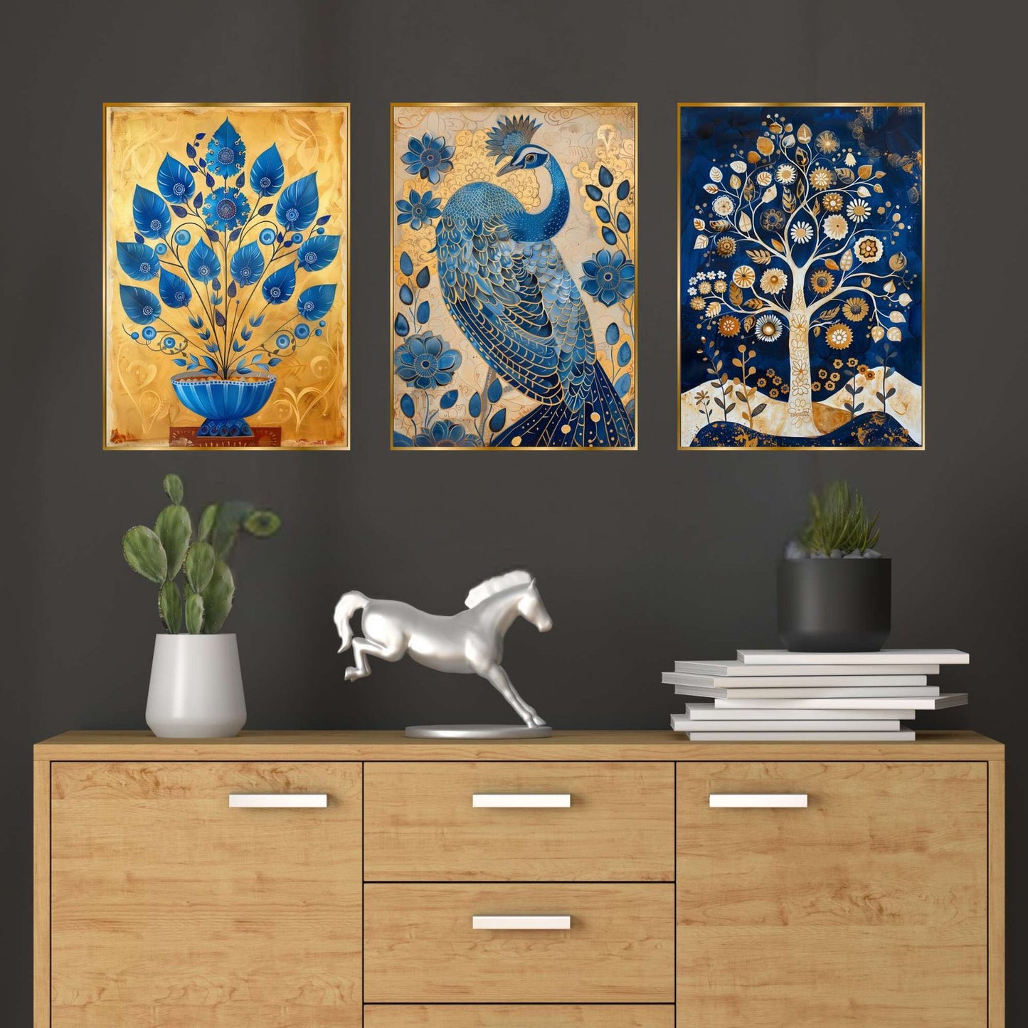 Set of Three Wall Paintings for Wall Dacoration Golden Framed Wall Paintings for Living Room & Bedroom Wall Art for Home Decoration & Office Wall Décor (24×18 inch CH-GD3-14)