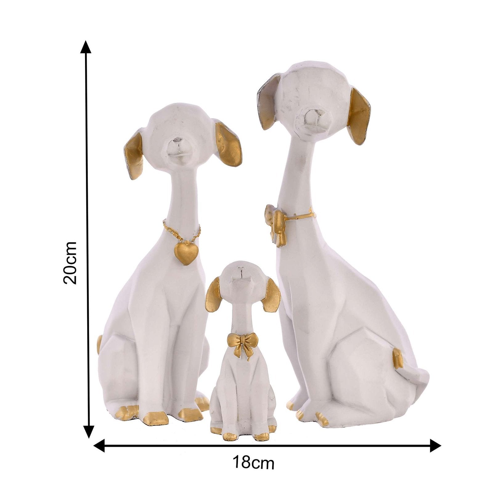 WHITE Golden Set of 3 Cute Dog Statues