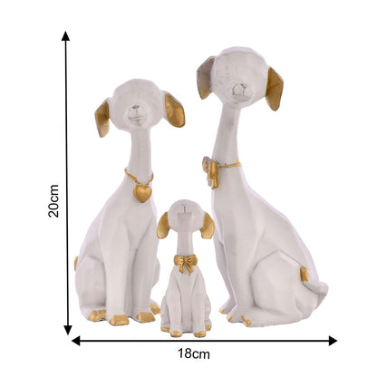 WHITE Golden Set of 3 Cute Dog Statues