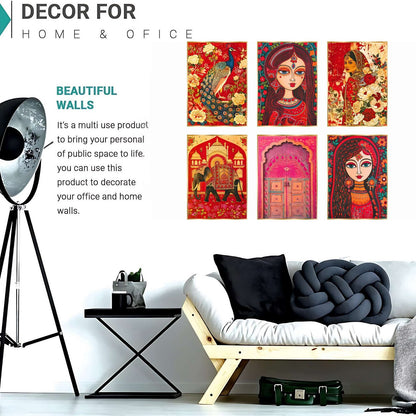 Set of Six Wall Paintings for Wall Dacoration Golden Framed Wall Paintings for Living Room & Bedroom Wall Art for Home Decoration & Office Wall Décor (17×13 inch CH-GD6-5)
