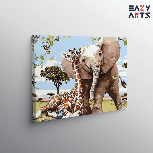 Elephant and Giraffe Paint By Numbers Kit