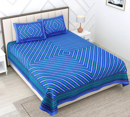 100% Pure Cotton Traditional Printed Bedsheet for Double Bed King Size Bedsheet with 2 Pillow Covers