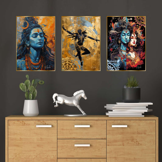 Set of Three Wall Paintings for Wall Dacoration Golden Framed Wall Paintings for Living Room & Bedroom Wall Art for Home Decoration & Office Wall Décor (24×18 inch CH-GD3-2)