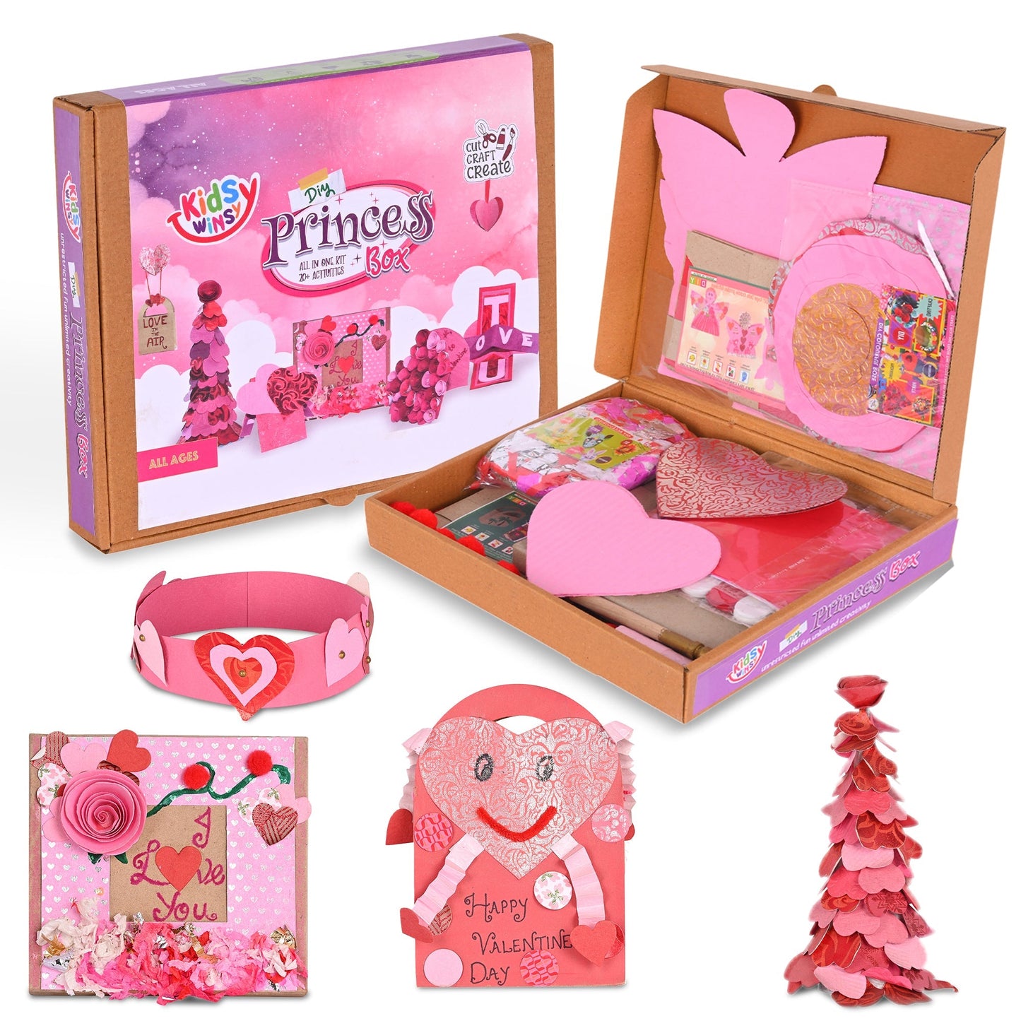 DIY Valentine Pretty Princess Craft Kit - All in 1 bumper pack with over 150 pcs, decorates 1 room or living area
