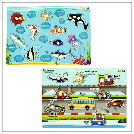Fish & Vegetable Characters Knob & Pegged Puzzle for Kids