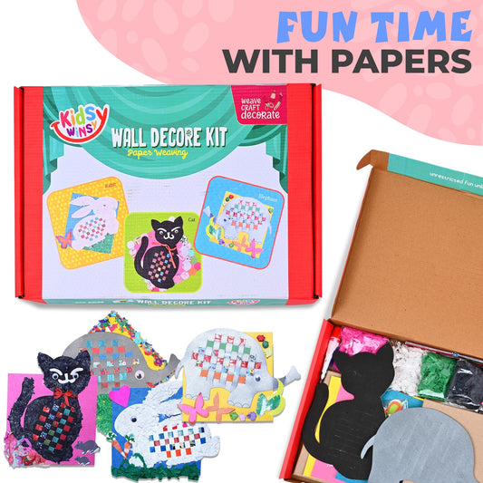 DIY Paper Weaving Wall Decor Set of 3 Animal Activity Kit- ELEPHANT, RABBIT & CAT