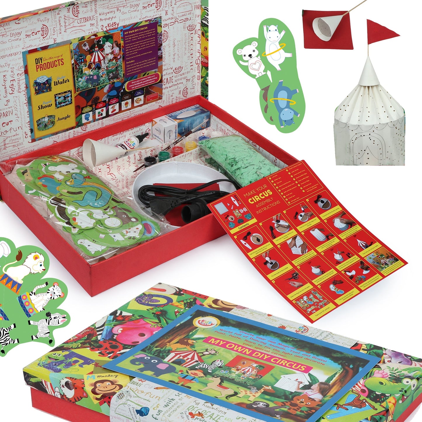 DIY make Your  own  Circus with Light- all in 1  bumper craft kit with all materials and accessories to make your own circus world, with circus, bulb, wire and accessories