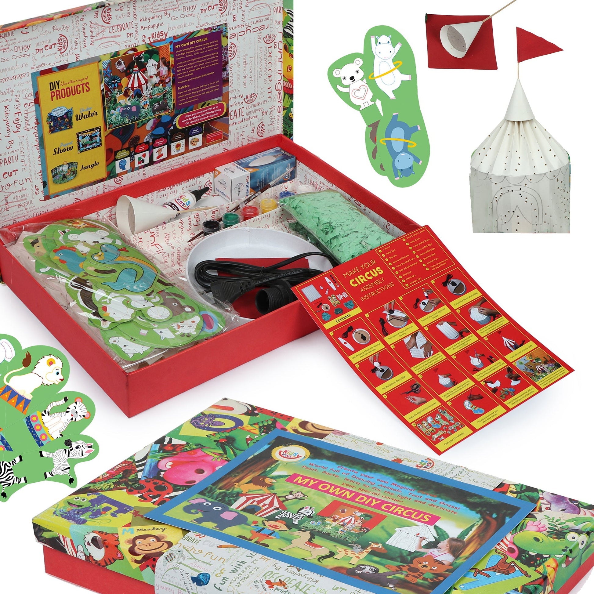 DIY make Your  own  Circus with Light- all in 1  bumper craft kit with all materials and accessories to make your own circus world, with circus, bulb, wire and accessories