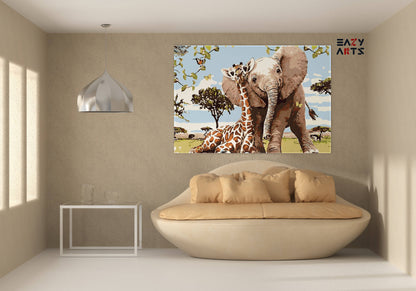 Elephant and Giraffe Paint By Numbers Kit
