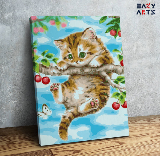 Kitten Hanging On a Tree Paint by Numbers Kit
