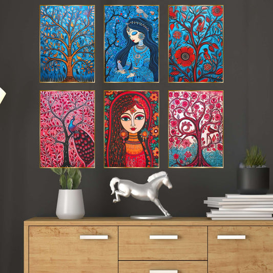 Set of Six Wall Paintings for Wall Dacoration Golden Framed Wall Paintings for Living Room & Bedroom Wall Art for Home Decoration & Office Wall Décor (17×13 inch CH-GD6-1)