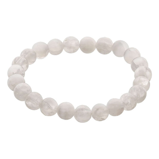 Selenite Crystal Bead Bracelet – Healing Crystal Bracelet for Women and Men’s Gifts – 8mm Round Beaded Stretchy Healing and Protection Gemstone Bracelet