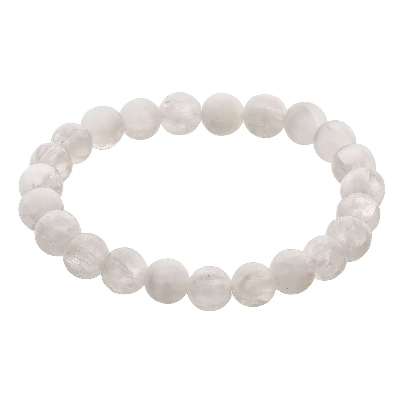 Selenite Crystal Bead Bracelet – Healing Crystal Bracelet for Women and Men’s Gifts – 8mm Round Beaded Stretchy Healing and Protection Gemstone Bracelet