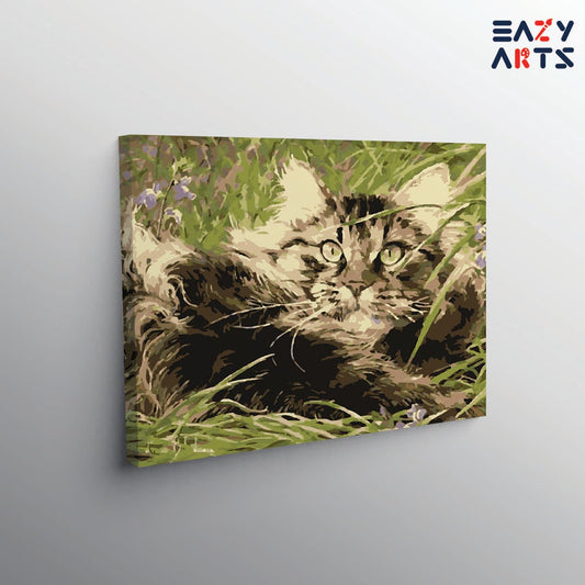 Cat Playing In Grass Paint by Numbers Kit