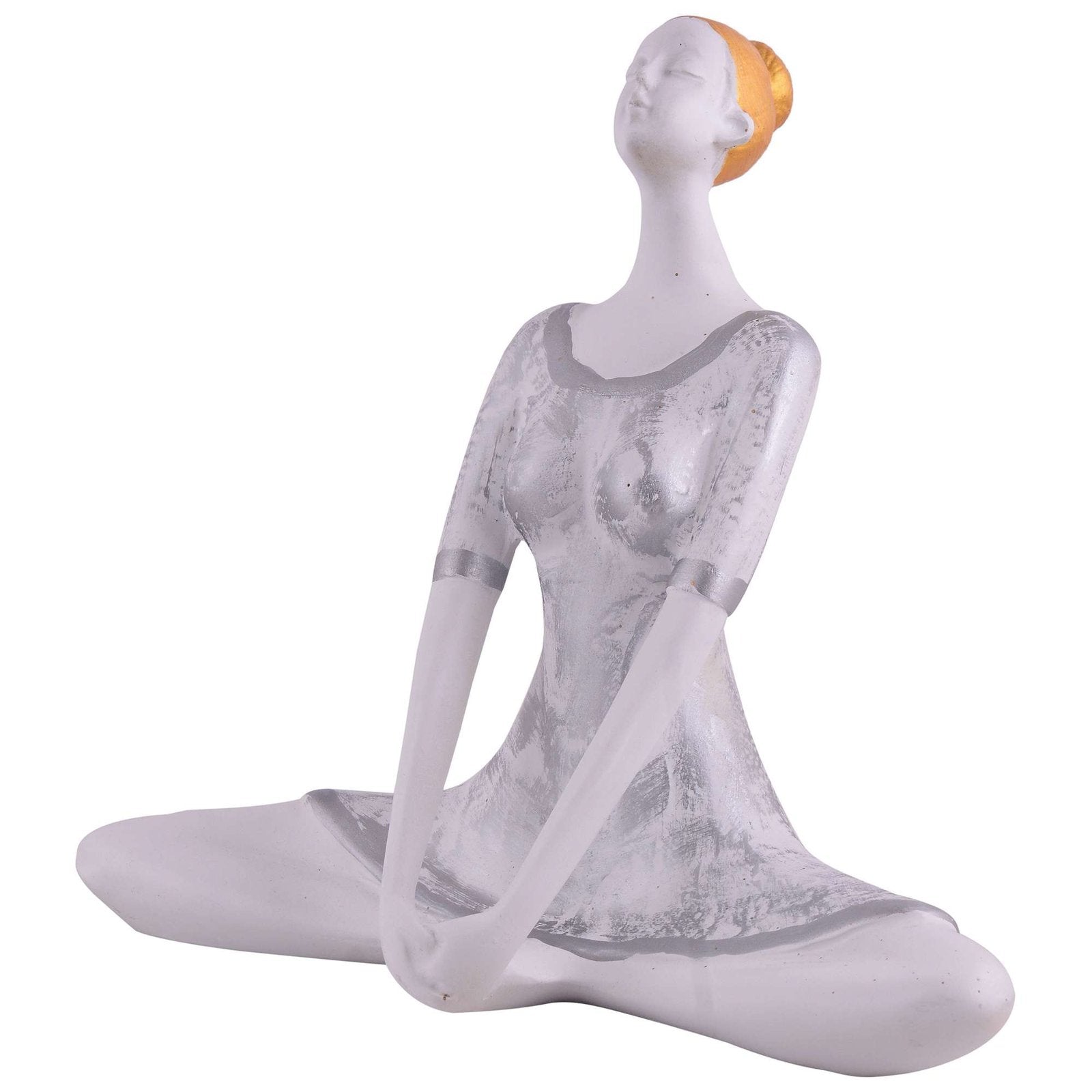 Suitable for home decor Yoga Posture Lady Statue Idol for Home Yoga Statue admirable piece of gift (silver)