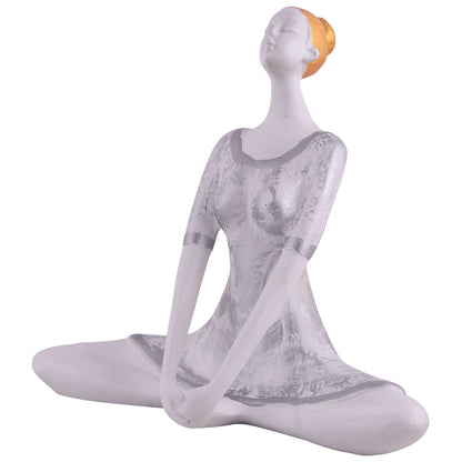 Suitable for home decor Yoga Posture Lady Statue Idol for Home Yoga Statue admirable piece of gift (silver)