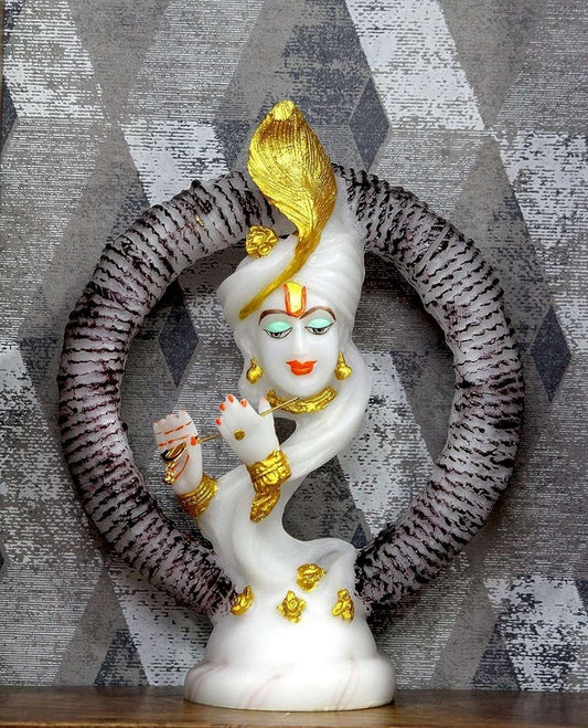 Antique Look Marble Dust Lord Krishna Playing Basuri