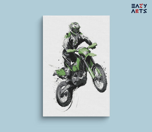 Green Bike With Rider Paint By Numbers kit