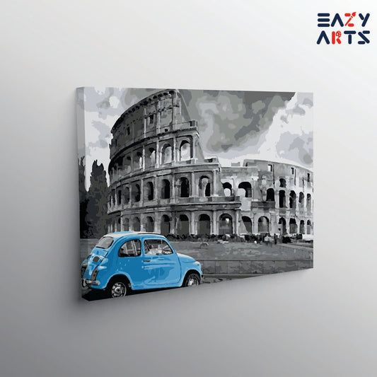 Blue Vintage Car In Colosseum Paint By Numbers kit