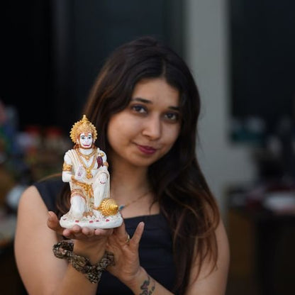 Hanuman Ji Marble Dust Murti Idol, Poly Marble Sitting Bajrang Bali for Pooja Temple Home Decoration Item Positive Envirement