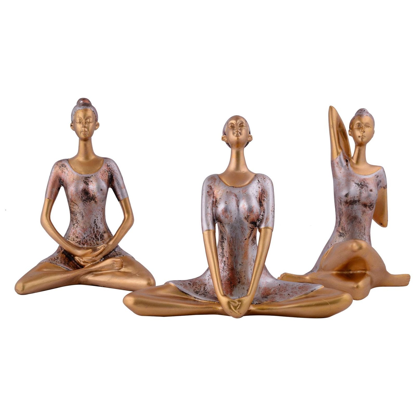 Suitable for home decor Yoga Posture Lady Statue Idol for Home Yoga Statue three pair admirable piece of gift (golden)