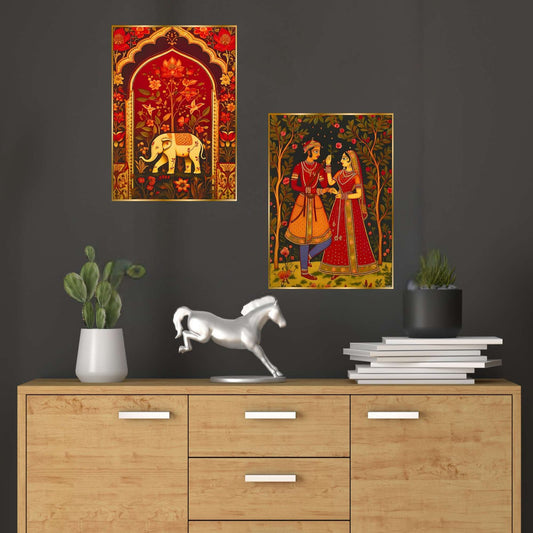 Set of Two Wall Paintings for Wall Dacoration Golden Framed Wall Paintings for Living Room & Bedroom Wall Art for Home Decoration & Office Wall Décor (14×11 inch CH-GD2-19)