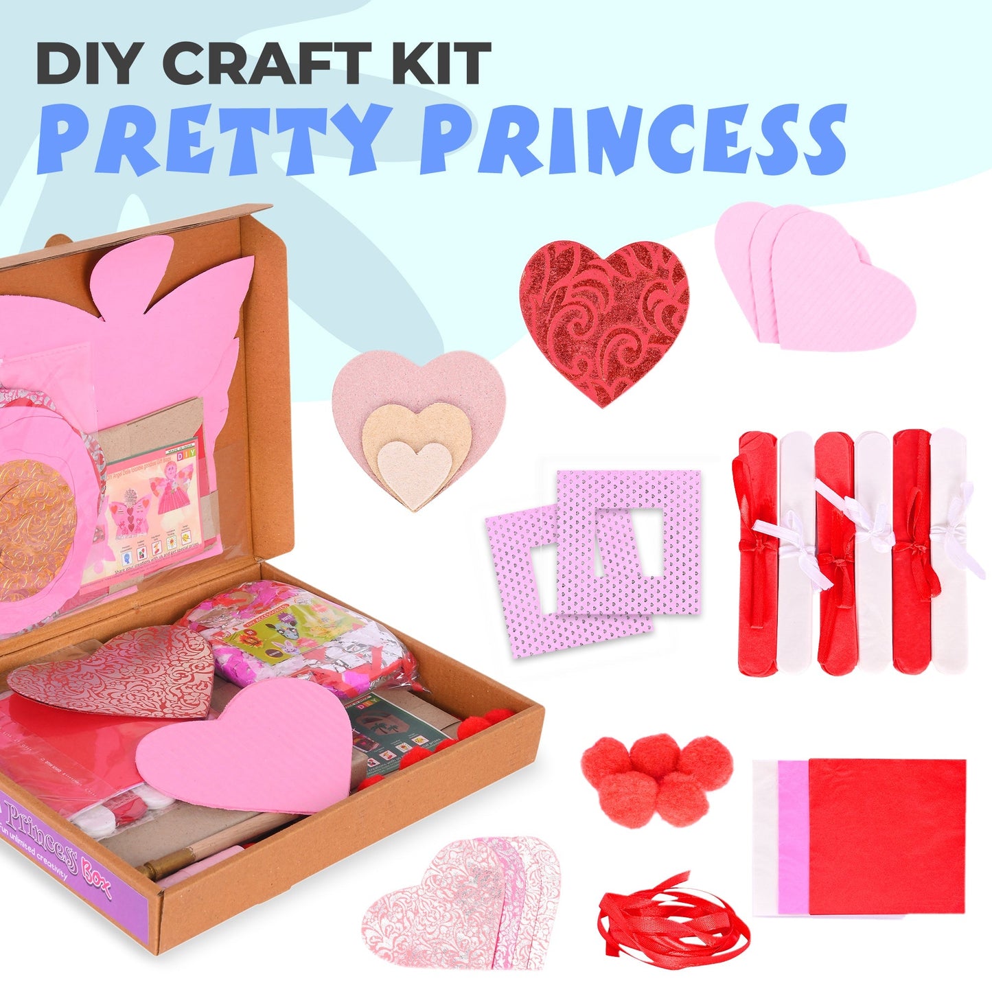 DIY Valentine Pretty Princess Craft Kit - All in 1 bumper pack with over 150 pcs, decorates 1 room or living area