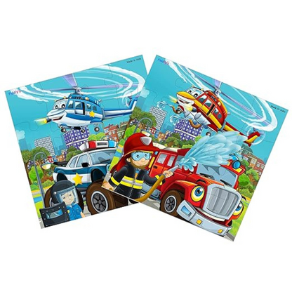 Fiddly's Wooden Jigsaw Floor Puzzle for Children Paperless Puzzle - 16 Pieces | Pack of 2 | Fireman & Policeman