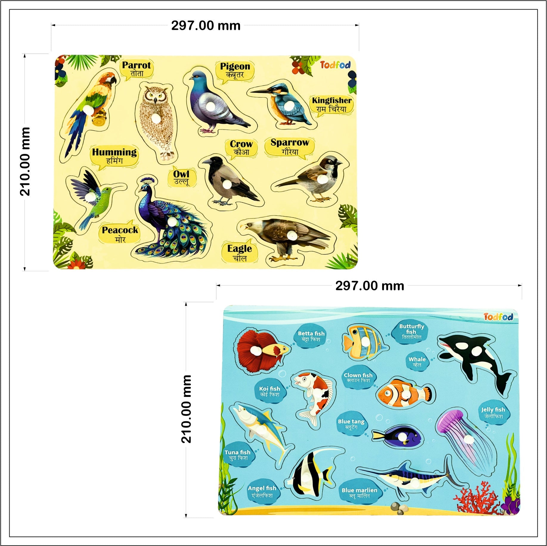 Birds & Fish Characters Knob & Pegged Puzzle for Kids