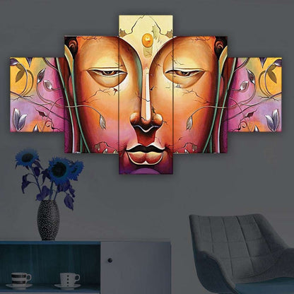 Buddha Set of Five 3D Framed Paintings for Wall Decoration – Ideal for Home, Living Room, and Bedroom (125 x 60 CM)