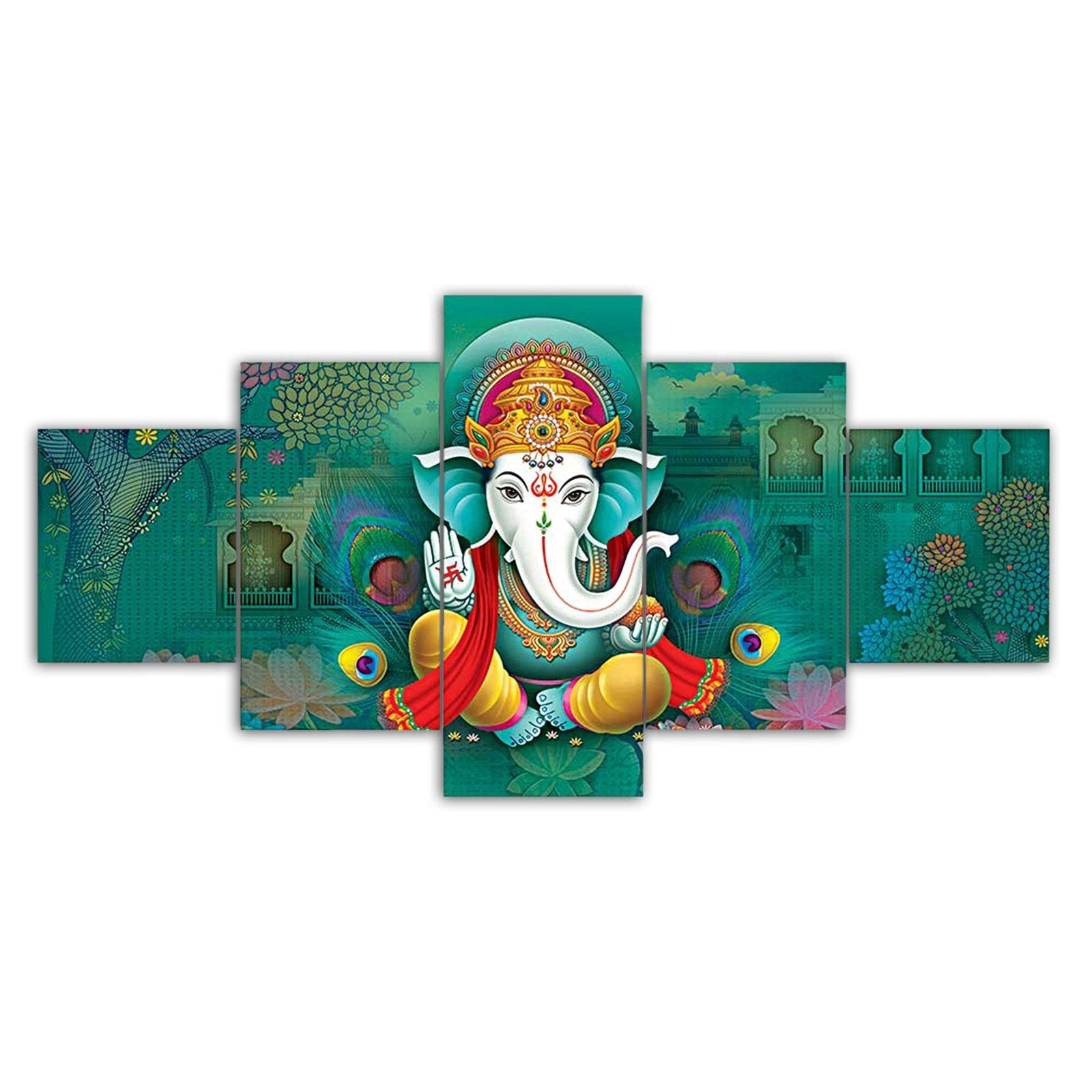 GANESH Set of Five 3D Framed Paintings for Wall Decoration – Ideal for Home, Living Room, and Bedroom (75 x 43 CM)