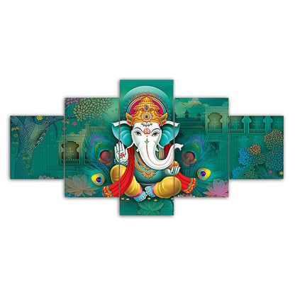 GANESH Set of Five 3D Framed Paintings for Wall Decoration – Ideal for Home, Living Room, and Bedroom (75 x 43 CM)