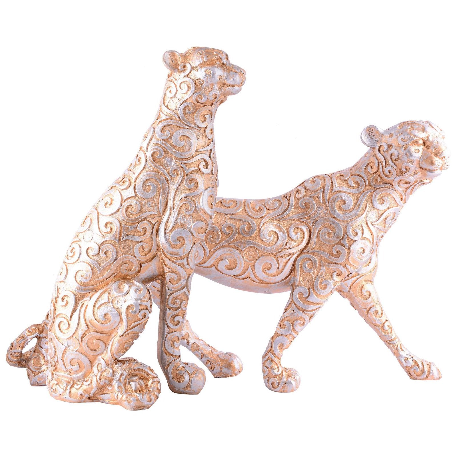 Skin Panther Animal Showpiece Antique Sculpture for Home Decor Showpiece Figurine (Set Of 2)